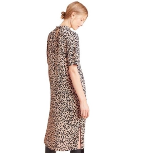 ANTHROPOLOGIE Mock Neck Cheetah Print Midi Dress - Picture 3 of 15